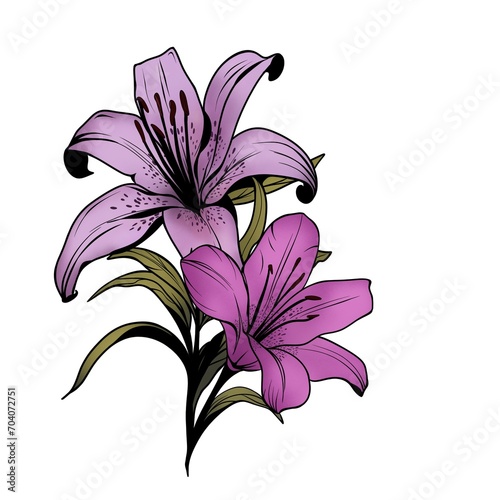 Lily flower watercolor illustration drawn by hand. Beautiful detailed sketch ...