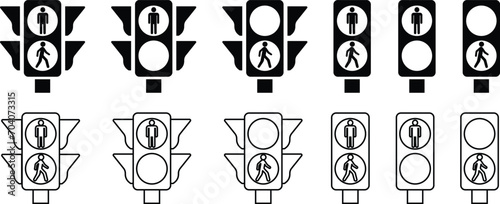 Traffic light interface icon in flat, line set. isolated in transparent background symbol use for Traffic control or stoplights with go light and caution light in vector for apps and website