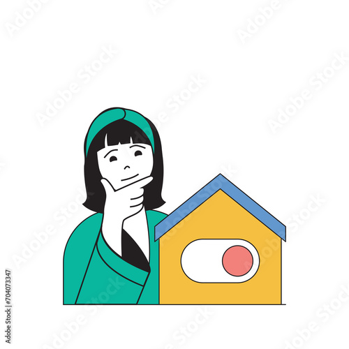 Ecology concept with cartoon people in flat design for web. Woman leads zero waste lifestyle and using smart eco technology for home. Vector illustration for social media banner, marketing material.