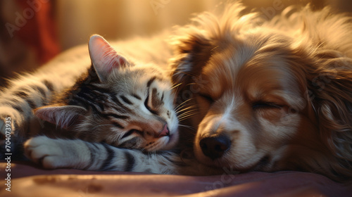 Cat and dog sleep together, Generative AI