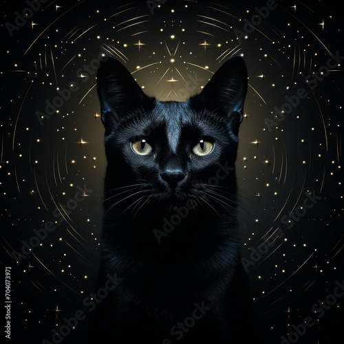 A sleek black cat asterism, Generative AI