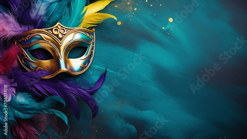 Mardi Gras carnival mask background with copy space for text photo