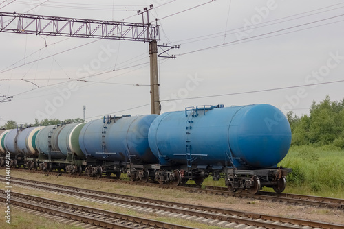 Train consisting of tanks with fuel at the station
