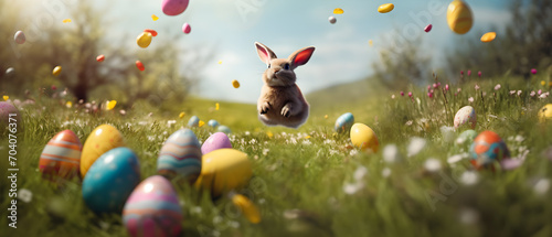 Easter bunny with easter eggs