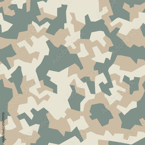 Geometric camouflage. Military style fashionable camo  seamless urban pattern. New soldier s uniform. Background in beige and light brown color  fabric print. Vector 