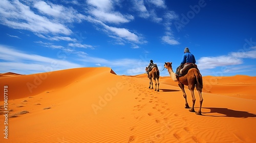 Desert Landscape. Majestic Golden Dunes and Solitary Camel Trekking Across the Vast Horizon