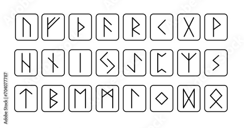 Old runes set, ancient Scandinavian spiritual alphabet simple linear hand drawn vector illustration, viking typography, occult letters, mystical medieval signs, esoteric concept