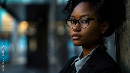 African American Businesswoman Portrait with Blurred Background