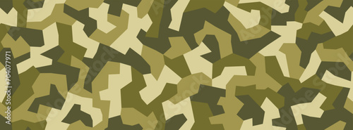 Vector geometric camouflage seamless pattern. Khaki design style for t-shirt. Military texture debris shape pattern, camo clothing while hunting illustration