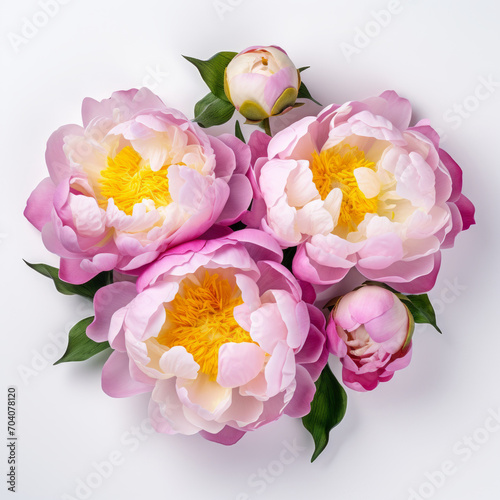 Some buds of pink purple peony roses white background.