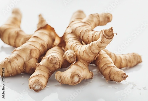 Watercolor painting of ginger root on white background