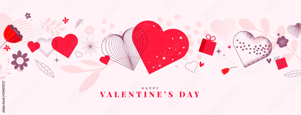 Valentines day greeting card template and banner. Vector illustration for Valentines day,  love message, social media and web banner, marketing. - obrazy, fototapety, plakaty 