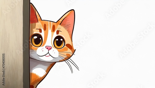 cute red cat peeps around the corner and eavesdrops cat character hand drawn style sticker emoji photo