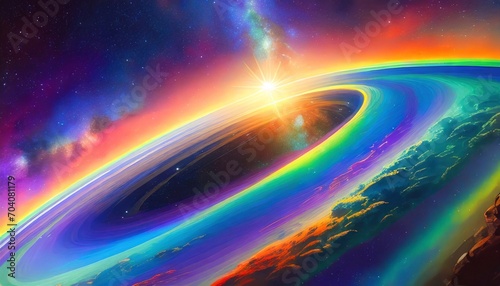 the rainbow multiverse in orbit illustration m galactic art m cosmic art m fantasy art m digital art