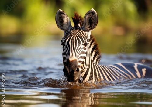 one zebra in a lake 
