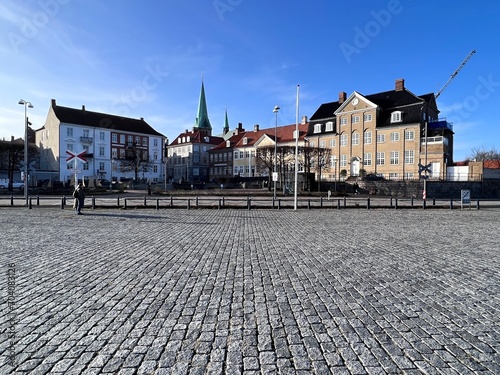 cobblestones and houses in the city of Helsingor