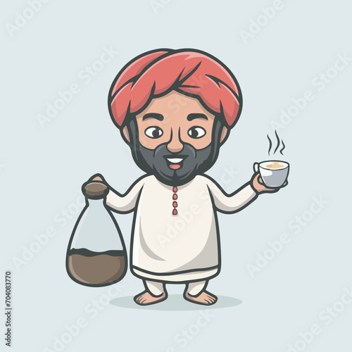 Indian man Sikh selling tea cartoon logo, Chai Wala. Generated by ai 