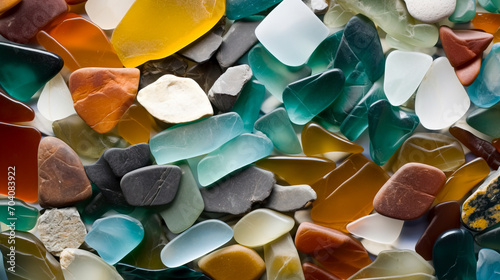 Seaside Mosaic: Generative AI-Created Assortment of Colorful Sea Glass