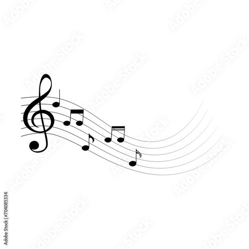 Music notes wave  black musical symbols  vector illustration.