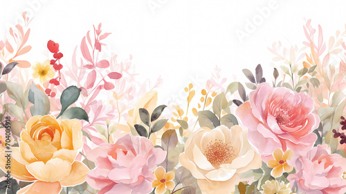 Fototapeta Naklejka Na Ścianę i Meble -  Floral frame with watercolor flowers, decorative flower background pattern, watercolor floral border background