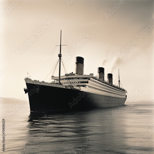 A grayscale photo of the Titanic