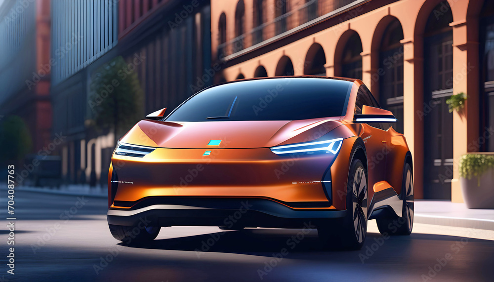 Concept electric car of the future in bright light on the city streets, beautiful graphic illustration, pop art, Concept electric car of the future in bright light on the city streets, beautiful graphic illustration, pop art,