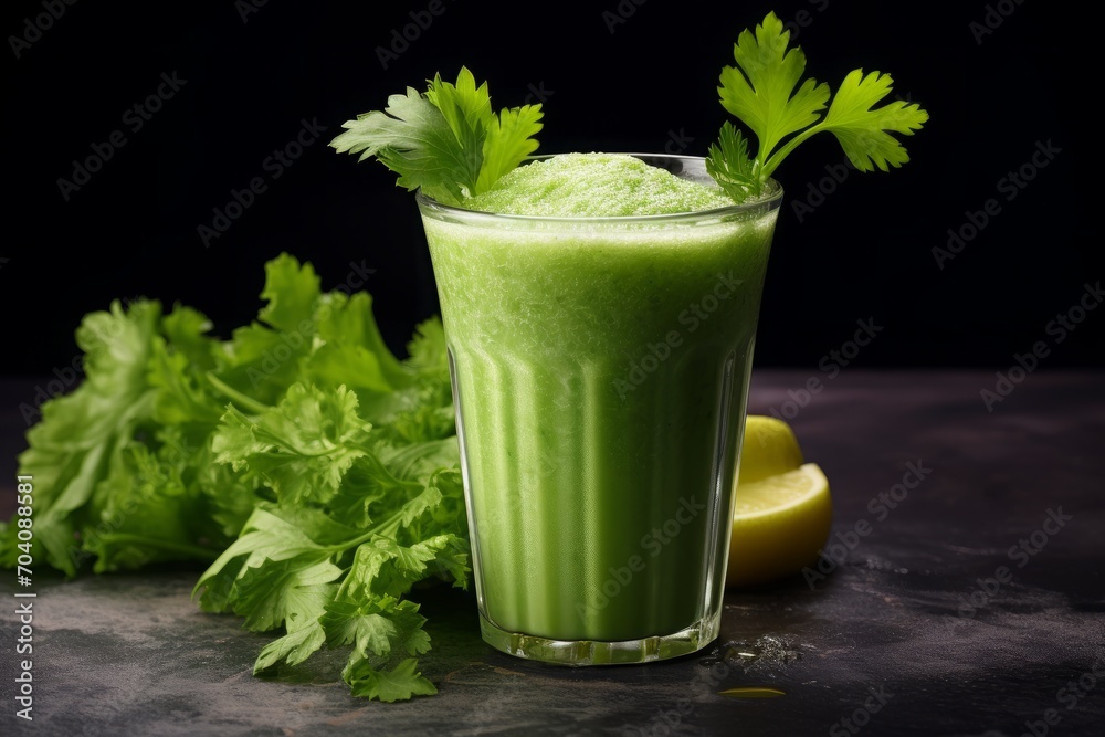 glass of celery smoothie, shake on the table. fresh healthy vegan drink. green vegetable refreshment. glass of celery smoothie, shake on the table. fresh healthy vegan drink. green vegetable refreshment.