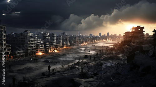 Haunting Twilight Over War-Torn City