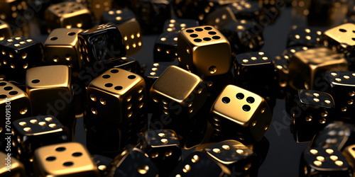 Bunch Of Golden Dice Arranged In An Order