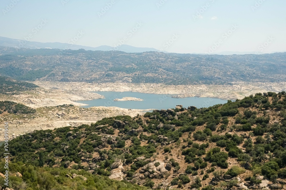Landscape panorama of Cine Dam Lake (aka Adnan Menderes Barajı, Cine), Aydin, Turkey
