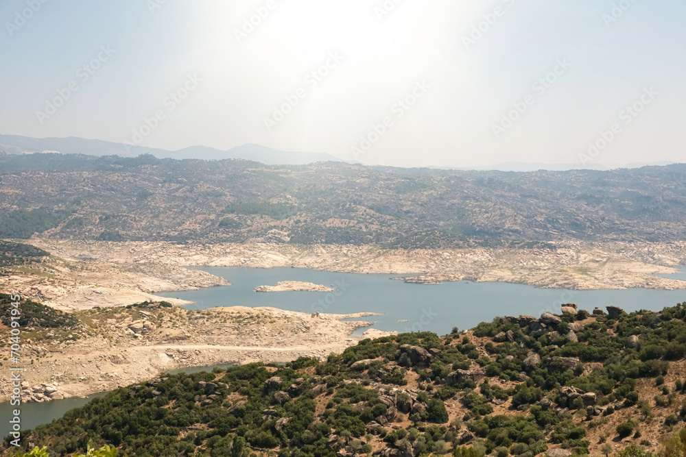 Landscape panorama of Cine Dam Lake (aka Adnan Menderes Barajı, Cine), Aydin, Turkey