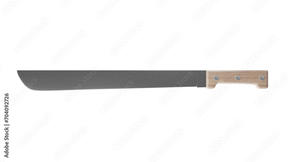 Machete knife with wooden handle isolated on transparent and white background. Knife concept. 3D render Machete knife with wooden handle isolated on transparent and white background. Knife concept. 3D render