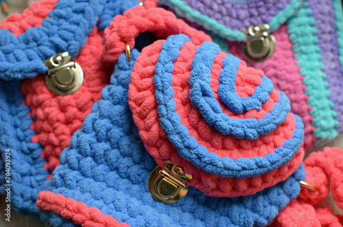 Handmade cute bags crocheted from soft plush yarn, designed for girls, ideas for handmade bags