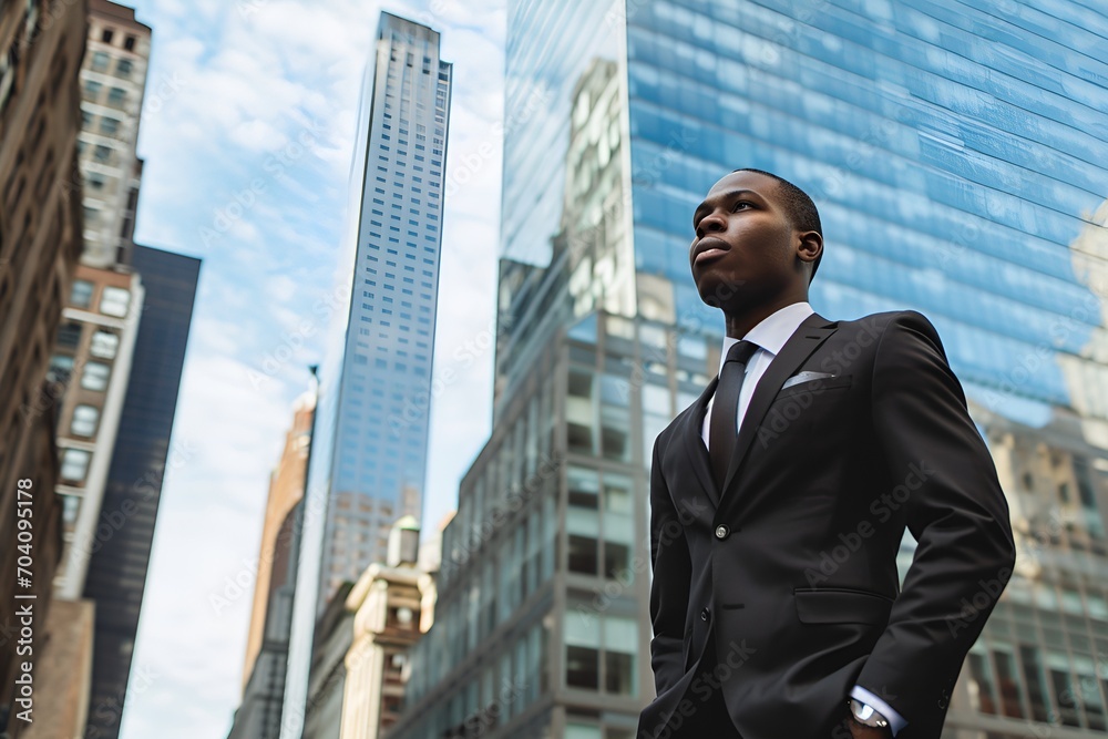 Young Black Businessman in Front of Skyscraper Young Black Businessman in Front of Skyscraper