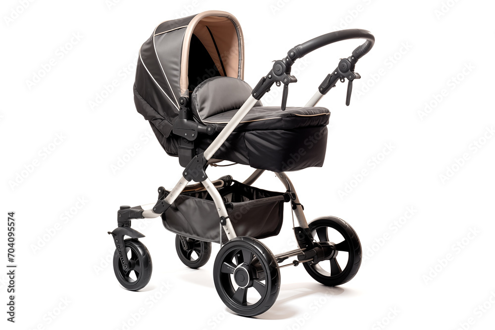 Modern Black Baby Stroller Isolated on White