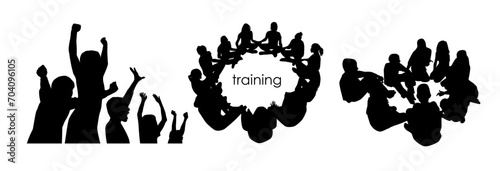 Silhouette of groups of people. Conducting psychological trainings. hand drawing. Not AI. Vector illustration photo