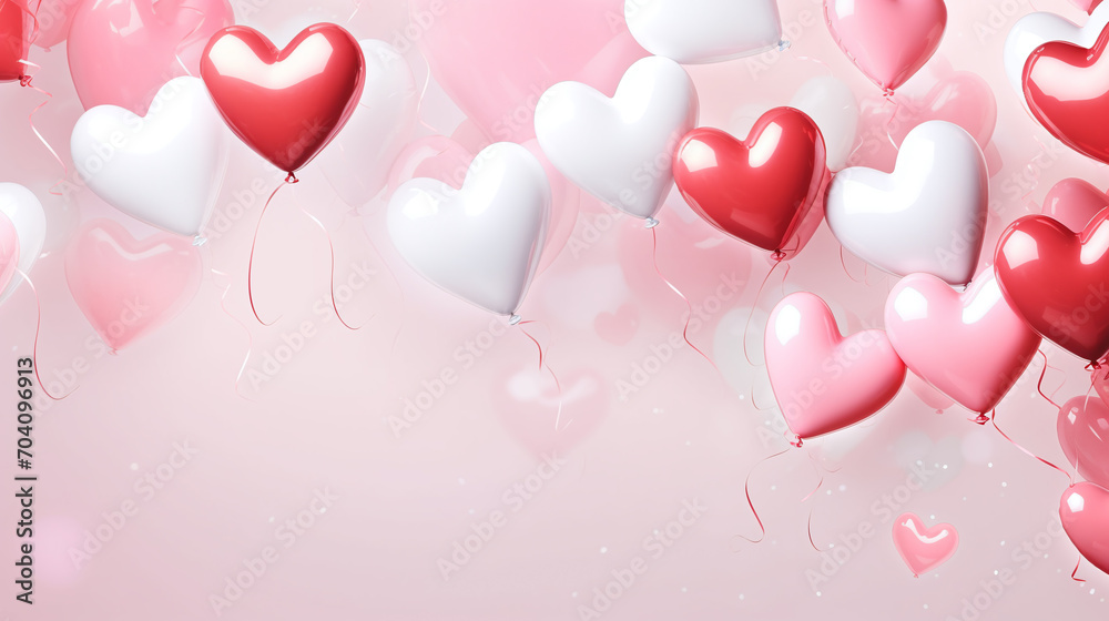 ballon hearts against paste pink background framing text space 