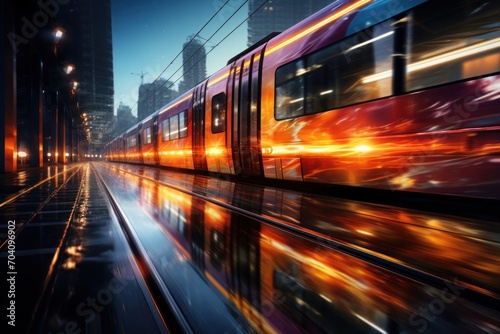 Train Gliding Amidst the Urban Nights Effulgence Generative AI