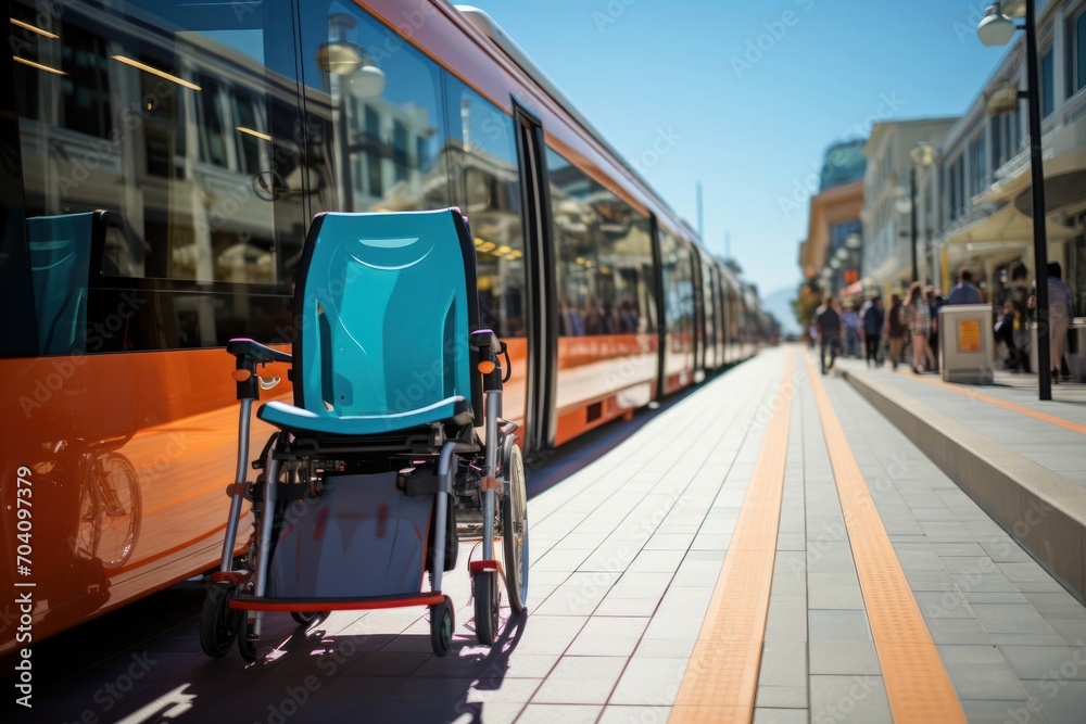 Blue Stroller and a Majestic Bus Generative AI