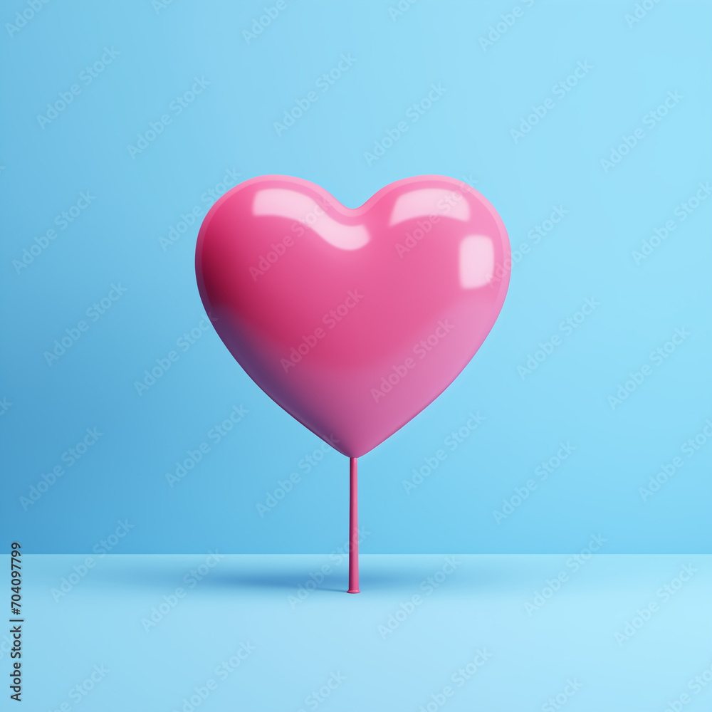 Shiny pink hart on the blue background. Valentines' day inspiration