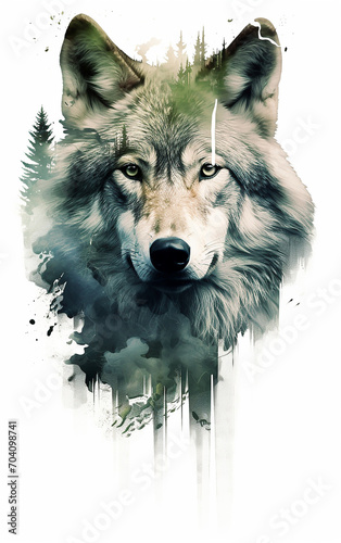 o lobo e a floresta em dupla exposição 