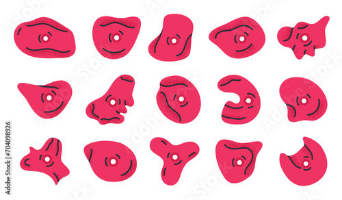 Сlimbing grips. Holds for rock climbing walls, alpinism climbing wall hooks, alpinism training crimps and fasteners flat vector illustration set. Grippers for climbing