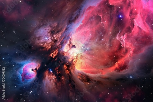 A mesmerizing galaxy of vibrant hues and celestial wonders, a breathtaking nebula illuminates the vastness of the universe with its ethereal beauty