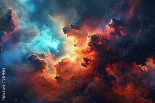 Amidst the vastness of the universe  a mesmerizing nebula of vibrant clouds floats in the endless expanse of space  a breathtaking sight that evokes wonder and awe