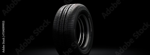 Black radial tire on a black background