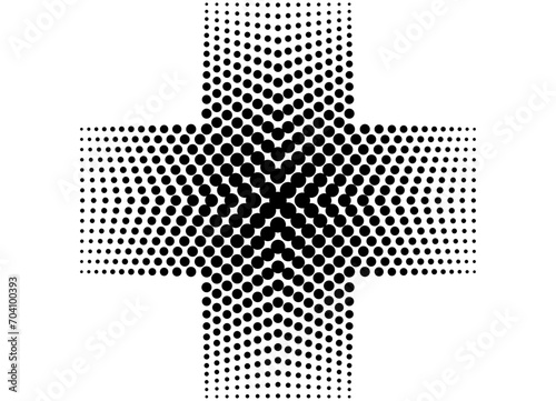 Vector plus sign made of black dots on a white background. Medical cross. Modern vector background. Halftone pattern