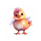 Иллюстрация без названия Cute chick drawn in watercolor style, yellow chick with pink paints, watercolor yellow chick on white background