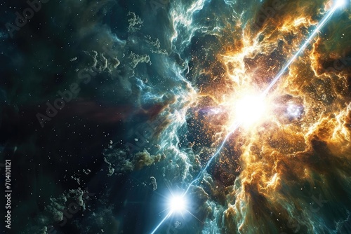 A breathtaking cosmic event of a supernova illuminating a nearby nebula