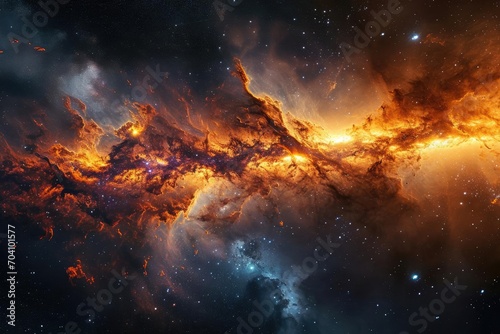 A panoramic scene of a galactic core eruption With energy jets and radiant matter photo