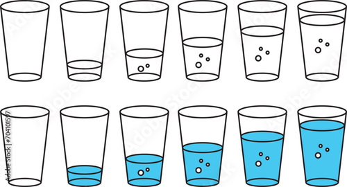 A cup fill chart. Drink cup with various levels of full.
